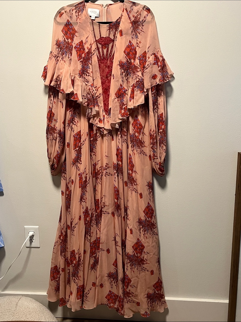 GIAMBATTISTA VALLI SS19 100% Silk Lip Print Ruffle Maxi Dress | IT 48 / US 12 - Picture 4 of 13